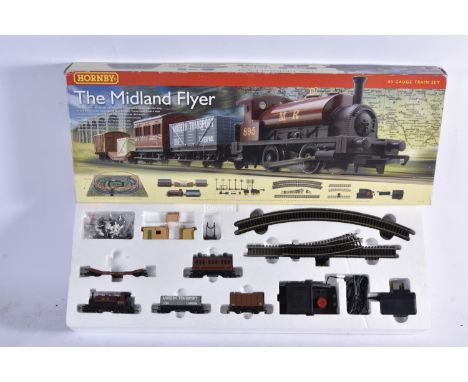 Hornby 00 Gauge R1115 Midland Flyer Train Set, comprising MR maroon 0-4-0 Saddle Tank No 895, 4-wheel coach, three wagons, tr