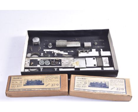 A Leeds Model Co 0 gauge Locomotive Body Kit Montage, the components of a LMC 0-6-2T loco body kit mounted inside a box, unas
