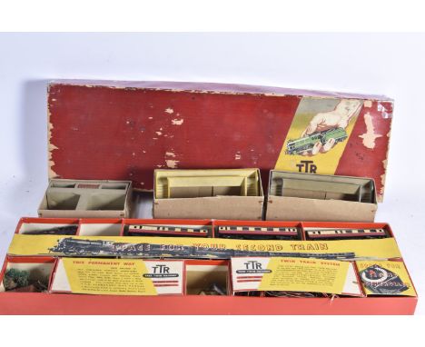 Trix 00 Gauge pre and post war Train Set and Accessories, BR Train Set comprising black 0-4-0 Tank Loco and three BR blood an