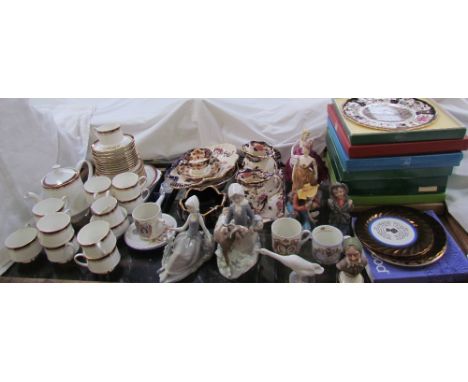 A collection of Christmas plates together with Lladro figures, Masons Mandalay pattern pottery, Coalport figures, Royal Alber