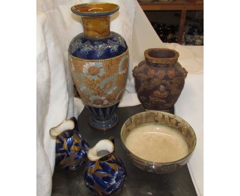 A Royal Doulton Slaters pattern vase, together with a Royal Doulton bowl, a pair of ewers and another vase