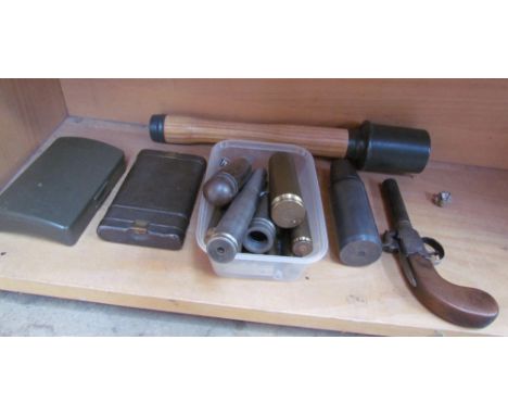 A precision cap pistol together with a replica stick grenade, replica German dagger, shells and rifle cleaning equipment