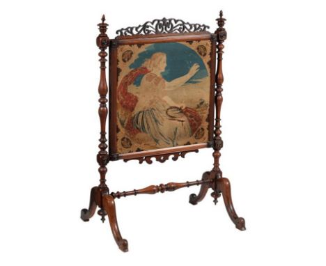 A Victorian mahogany and tapestry fire screen, c.1860, 111cm high, 72cm wide, 54cm deep 