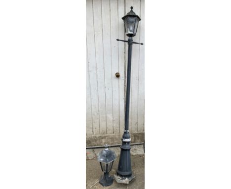 A galvanised garden 'lamp post', 210cmH; together with a further fitting 