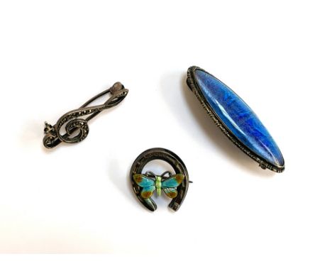 A silver and enamel brooch in the form of a butterfly and horseshoe, 2cmL, hallmarked Adie &amp; Lovekin, Chester, 1919; toge