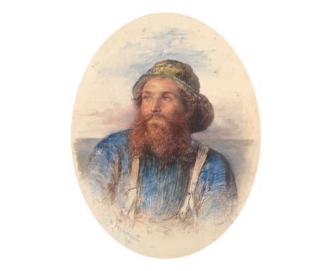 James Drummond RSA FSA (Scottish 1816-1877) Portrait of a  Sailor, 1869 signed and dated watercolour heightened in white 33 x