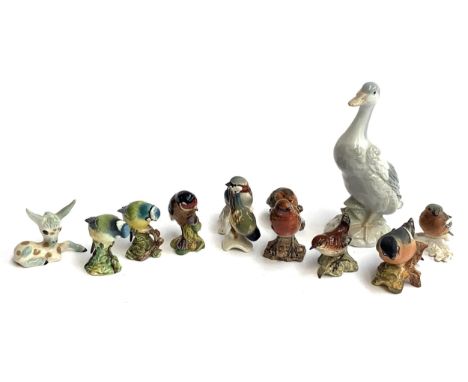 A quantity of bird figurines (af) to include 6 Beswick birds, namely goldfinch, wren, blue tit (2), robin, bullfinch, togethe