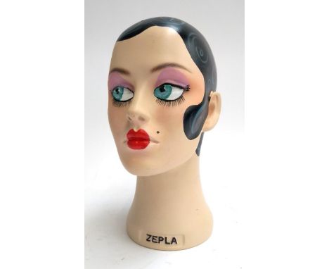 A painted Zepla mannequin head, 29cmH 