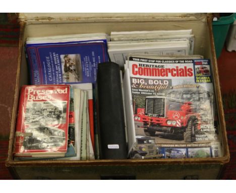 A trunk and contents of books and magazines to include old buses and commercials, etc.