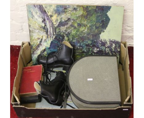 A pair of junior ice skates and a cased Pifco ultra violet lamp along with a bound copy 'Currier and Ives America' etc.