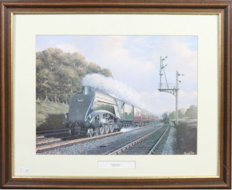 A mahogany framed print depicting the Sir Nigel Gresley by Barry Price.