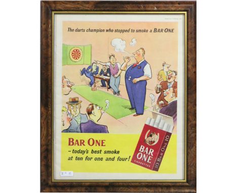 A framed advertising print for Bar One cigarettes.