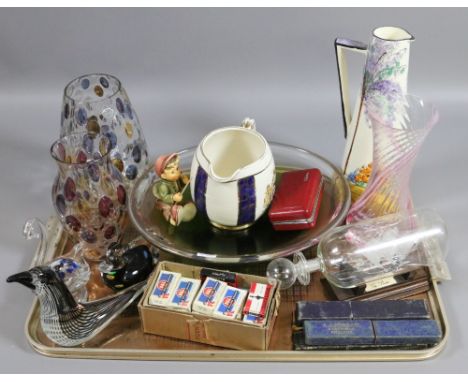 A tray lot of collectables to include art glass and Goebel examples etc.
