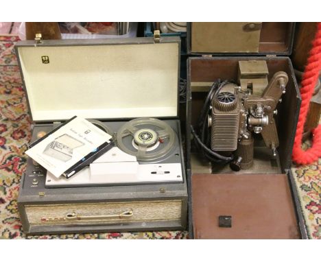 A cased 8mm Revere cinema projector along with a cased E.A.R Bantam tape recorder and instructions.