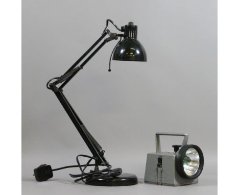 A Bardic railway lamp along with a black angle poise reading lamp.