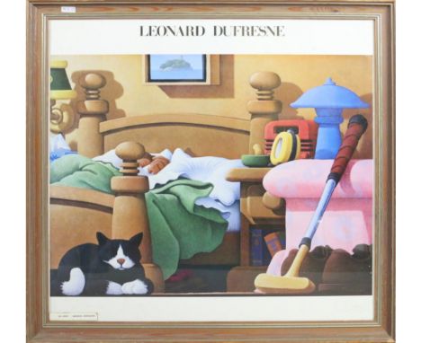 A pine framed Leonard Dufresne print entitled 'Le Chat'.