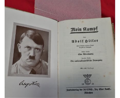 WW2 Germany Wedding Edition of Adolf Hitler’s autobiography Mein Kampf. Leather spine, with gilt lettering, with cream covers