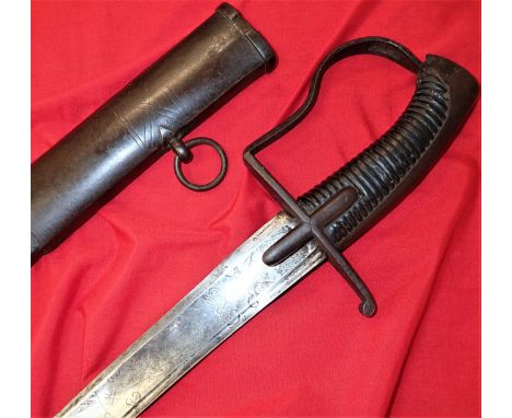 Steel plain backstrap, flat top pommel &amp; ‘B’ shaped guard &amp; crucifix langet, with ribbed, brown leather grip. 84 cm l