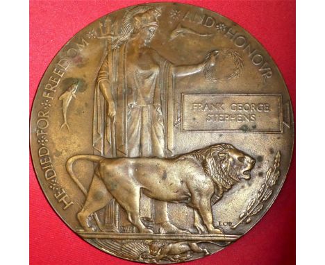 Plaque comes with research papers. Sergeant Frank George Stephens was born in Sebastopol, Victoria in 1897 and enlisted 18/8/