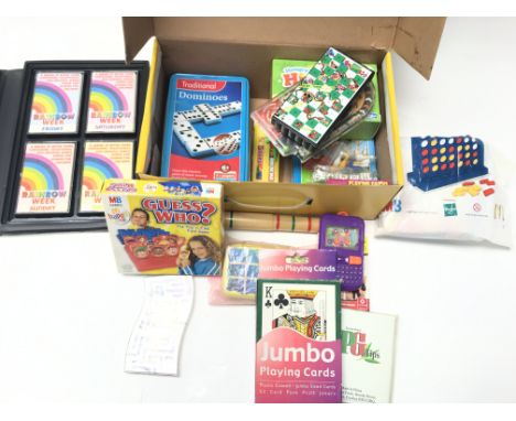 A box containing small games including connect 4, Dominoes, playing cards etc.  - NO RESERVE