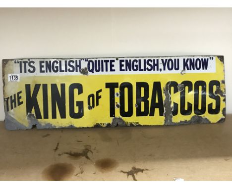 ˜King of tobaccos vintage enamel sign 77cm x 24 cm