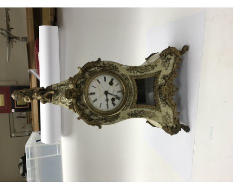 French gilt metal and mother of pearl mantle clock, late 19th century by Berger. Not seen to be working.