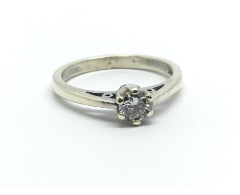 A 9ct white gold and diamond solitaire ring, approx 0.25ct, ring size approx K