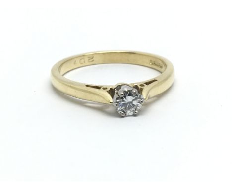 An 18ct yellow gold single diamond solitaire ring, approx 0.20ct, ring size approx M/N