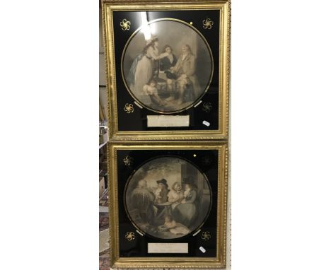 AFTER GEORGE MORLAND "The farmer's visit to his married daughter in town" coloured engraving in verre eglomise frame together