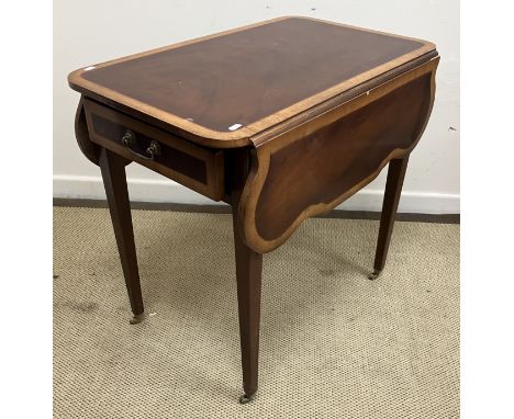 A modern mahogany and cross-banded butterfly wing drop-leaf Pembroke table in the Georgian style with two end drawers, 98 cm 