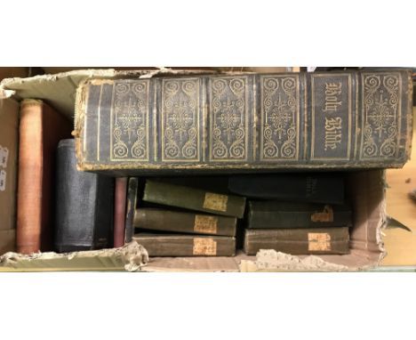 A box of assorted books to include "The Works of Byron", various volumes, published London John Murray 1830 and 1831, "The Ho