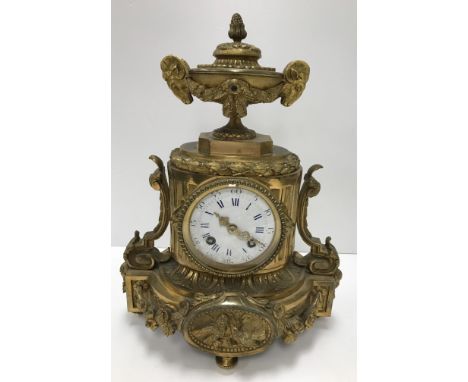 A 19th Century French gilt brass cased mantel clock, the eight day movement by Japy Frères of Paris with circular enamel dial
