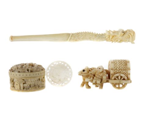 EARLY 20TH CENTURY CHINESE IVORY CIGARETTE HOLDER, modelled with the head of a dragon, 12cm long, along with an early 20th ce