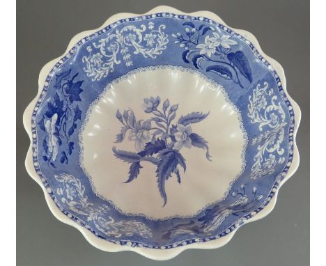 An early nineteenth century blue and white transfer-printed Copeland & Garrett, Late Spode Camilla pattern footed fruit bowl,
