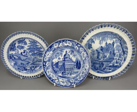 A group of three early nineteenth century blue and white transfer-printed plates, c. 1825. To include: an Enoch Wood Boston S