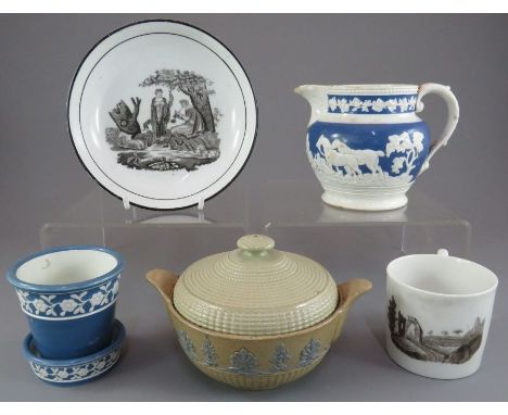 A group of early nineteenth century British ceramics, c. 1820-25. To include: a Spode flower-decorated, blue ground cache pot