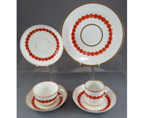 A group of early nineteenth century hand-painted mainly Spode porcelain 'Orange Dot' pattern tea wares, c. 1820-25. To includ