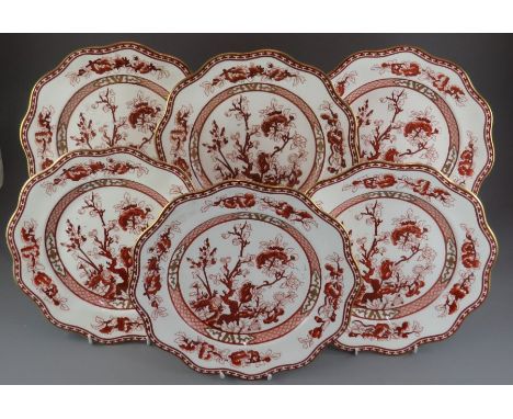 A set of six twentieth century Coalport Indian Tree Coral pattern gilded plates. Marked to the undersides. 28 cm wide. (6)Con