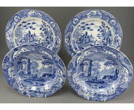 A group of early nineteenth century blue and white transfer-printed Spode pieces, c. 1825. To include: Two Italian pattern so