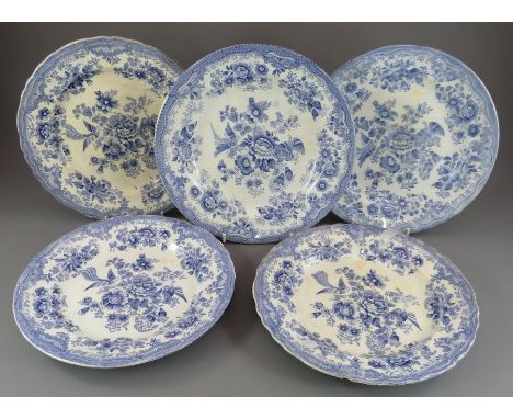 A group of  mid-nineteenth century blue and white transfer-printed Asiatic Pheasant pattern dinner plates, c. 1850-70. All 24