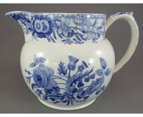 An early nineteenth century blue and white transfer-printed Spode Union Wreath pattern Dutch-shaped jug, c. 1825. It is marke