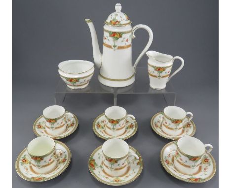 An early twentieth century Royal Worcester Orlando pattern coffee service, c. 1920. Comprising of: a coffeepot and cover, an 