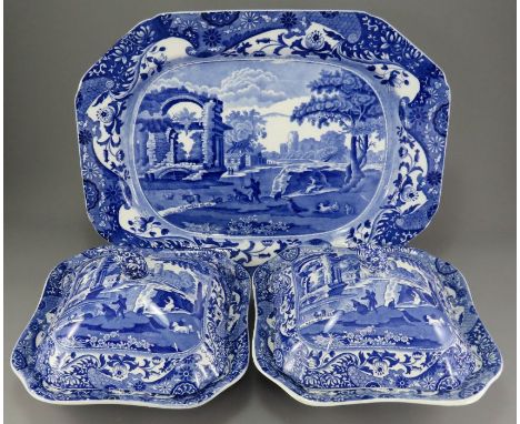 A group of three early twentieth century blue and white transfer-printed Spode Italian wares, c. 1920-30.  To include a large