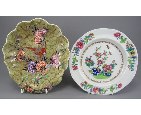 An early century transfer-printed Spode Tumble Down Dick pattern handled dessert dish and a Spode Willis pattern stone china 