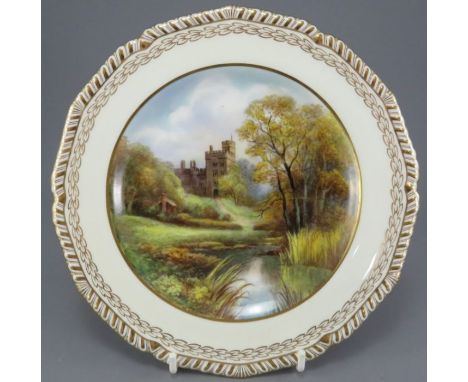 A twentieth century Royal Crown Derby porcelain hand-painted plate, signed R. Hague, c. 1955. The hand-painted plate has a ti