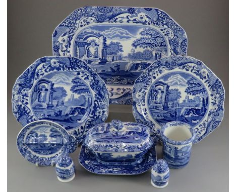 A group of early twentieth century blue and white transfer-printed Spode Italian oval-mark wares c. 1920-30. To include: a pl