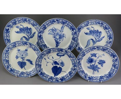 A group of early nineteenth century blue and white transfer-printed Minton Botanical series plates, c. 1825. They are unmarke