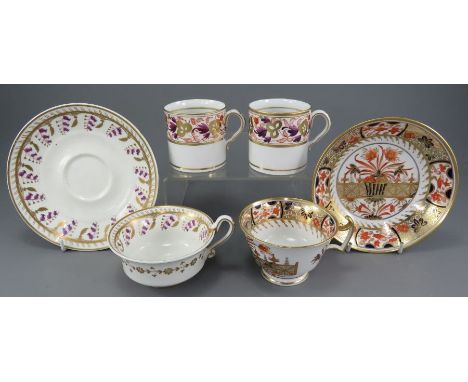 A group of early nineteenth century porcelain Spode tea wares, c. 1815-20.  To include two pattern 889 coffee cans, a pattern