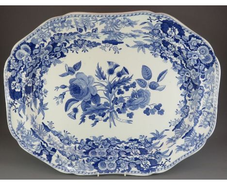 An early nineteenth century blue and white transfer-printed Spode Union Wreath with double border pattern large platter c. 18
