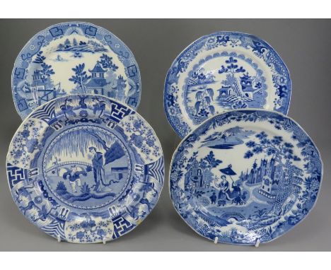 A group of early nineteenth century blue and white transfer-printed wares, c. 1820-30. To include: a Masons Turner Willow pla
